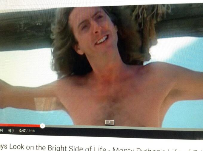 "Always Look on the Bright Side of Life" conjures up some bizarre images about staying positive.