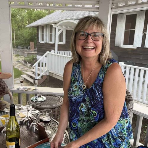 Doreen hosting a chocolate and wine pairing event.